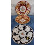 Three 20th century Continental porcelain circular dishes, decorated with flowers and gilding, all