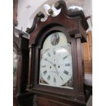 Two Antique long case clocks, the one with painted dial signed Lomas Sheffield, dial height 19ins,