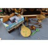 A box of assorted items, to include metal fireside pieces, vintage picnic items etc - 37767