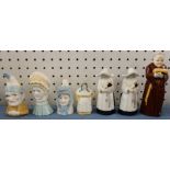 Seven Royal Worcester candle snuffers, The Monk, The Nun x 2, Mrs Caudle, French Cook, Punch and Mop