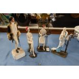 Three Albany Fine China metal and porcelain figurines, together with a military figure