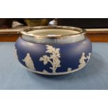 An Adams jasper ware salad bowl, in blue and white with silver plated rim