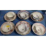 Six 18th century English porcelain tea bowls and saucers