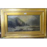 J Jebson, oil on canvas, seascape with crashing waves, 11.5ins x 23.5ins, together with another