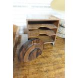 An Arts and Crafts style  set of desk shelves together with two Art Deco style book ends