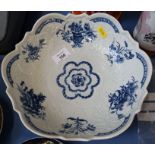 A First Period Worcester bowl, with shaped edge, embossed body decorated in blue, af, diameter