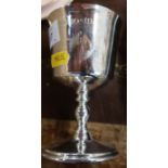 A modern hallmarked silver goblet, with engraved inscription, weight 7oz