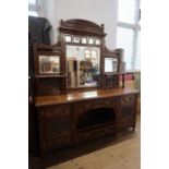 A large Edwardian oak mirror back sideboard, width 84ins, height 98ins , depth 26ins