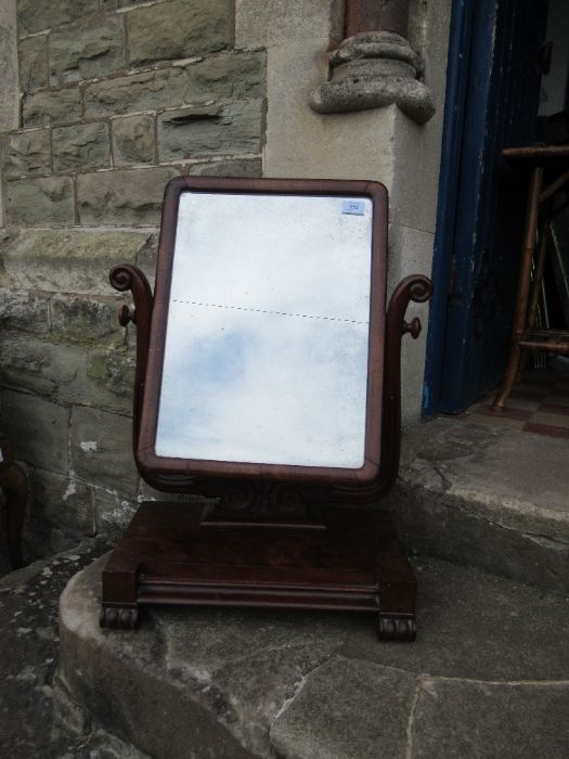 A Victorian mahogany swing frame toilet mirror, 39ins x 9.5ins