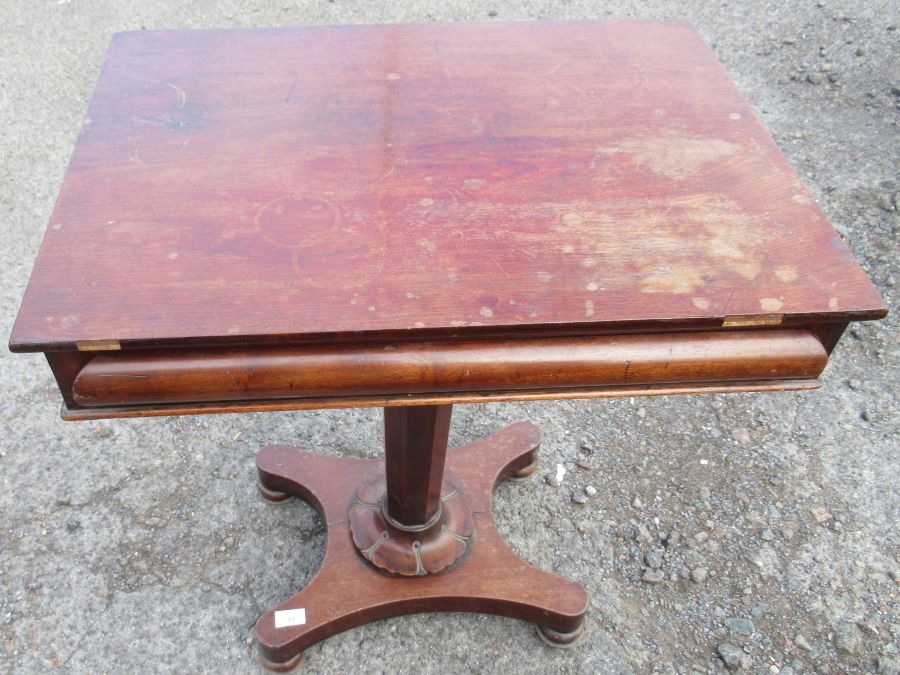 A 19th mahogany work table, 18ins x 24ins, height 28ins