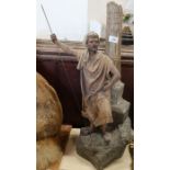 Johann Maresch, a terracotta figure of an Eastern man holding a metal spear by a ruin column,