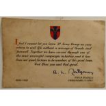 A 1946 BAOR 21 Army Group printed presentation leaving card signed by Field Marshal B L