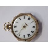 A 9ct gold cased ladies fob watch with enamel decoration, total weight 16.2g