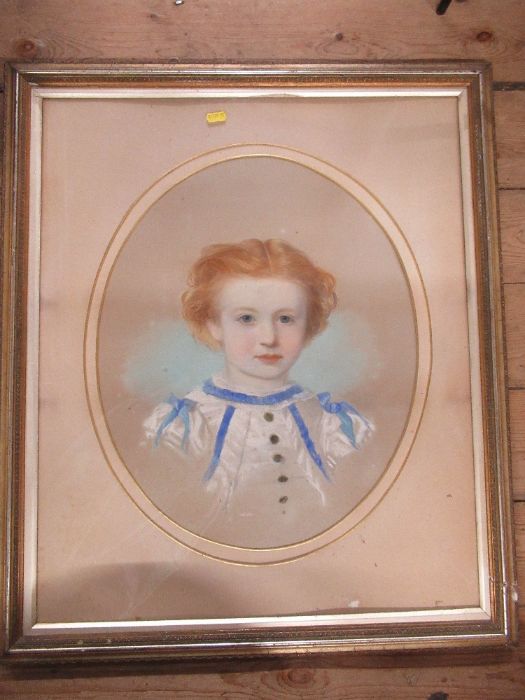 Four 19th century portraits, to include an oval pastel of young child wearing a white shirt with - Image 3 of 3