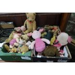 Two boxes of toys, to include plush teddy, piglets etc
