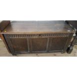 An Antique oak coffer, width 48ins, height 23ins, depth 23ins