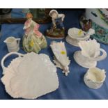 Two Royal Worcester figures, Saturdays Child and First Dance, together with four white Royal