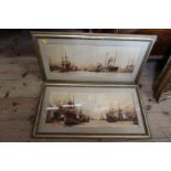 Charles Dixon, two prints, Above Greenwich and The Lower Pool, shipping scenes, 10ins x 24ins