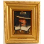 David Wood Haddon, oil on canvas, portrait of a cavalier, 7.75ins x 6ins