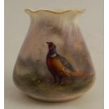 A Royal Worcester vase, decorated with pheasants by James Stinton, shape number G957, circa 1910,