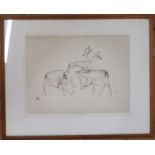 Robert Sargent Austin RA, black and white etching, four deer, 9.25ins x 12ins