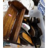 A box of sundries to include book trough and shoe cleaning accessories