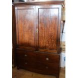 A 19th century oak linen press, missing drawers, width 50ins, depth 20ins, height 73ins