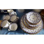 A Spode six place setting tea service, decorated in the Fleur de Lys blue pattern