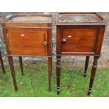 Two mahogany pot cupboards, with gallery tops and cupboards
