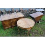 A small oak coffer, together with three tables