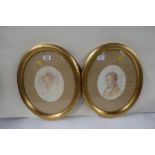 Two oval portraits, brother and sister, inscribed to back, diameter 7.5ins