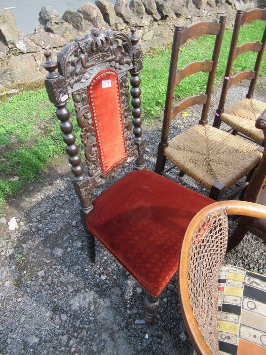 A pair of ladder back chairs, Jacobean style chair