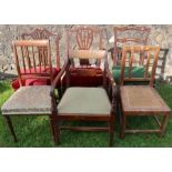 A collection of six dining chairs, to include three 19th century mahogany chairs with pierced