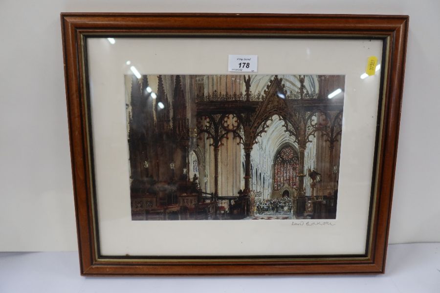 David Birtwhistle, colour print, interior of Worcester Cathedral, 8ins x 11.5ins