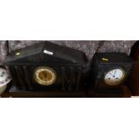 Two black slate mantle clocks