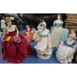 Six porcelain figures, to include 2 Royal Worcester, 2 Royal Doulton and 2 Coalport