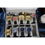 A collection of Gents wrist watches and dressing table boxes