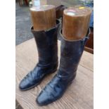 A pair of Antique leather riding boots, together with a pair of Maxwells of London wooden trees
