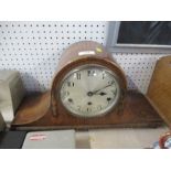 An oak cased mantel clock, height 10ins