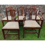 A set of 6 (4+2) mahogany dining chairs, with pierced splats and drop in seats