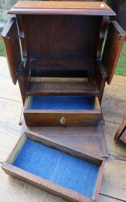 An Edwardian mahogany and satinwood inlaid coal box, with sloping fall flap, together with an oak - Image 3 of 4