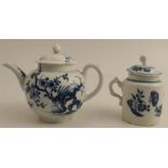 A Worcester teapot, painted in underglaze blue with the prunus root pattern, height 4.5ins (af)