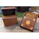 An Edwardian mahogany and satinwood inlaid coal box, with sloping fall flap, together with an oak