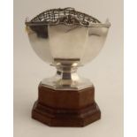 A hallmarked silver rose bowl, Birmingham 1911, weight 9.5oz, diameter 5.5ins with wooden stand