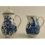 Two Worcester sparrowbeak jugs, decorated in underglaze blue with the fisherman and the fence