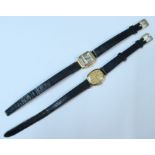 An 18k gold case lady's wrist watch, on leather strap, together with a 9k gold cased lady's watch,