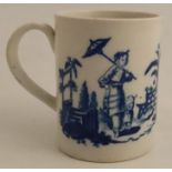 A Worcester mug, decorated with Hancock prints La Peche and La Promenade Chinoise, height 3.5ins -