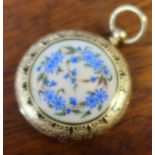 A ladies 18k fob hunter watch, with enamel decoration to the case