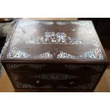 A 19th century mother of pearl inlaid ladies box, the interior fitted with a lift out tray and