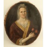 An Antique oval oil on canvas, portrait, unframed, maximum diameter 30ins